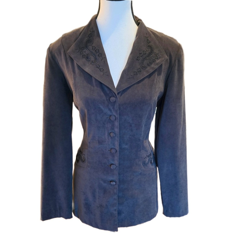 VTG 90s Dressbarn Grey Blazer 10 Soutache Embroidered Gothic Dark Academia 27173